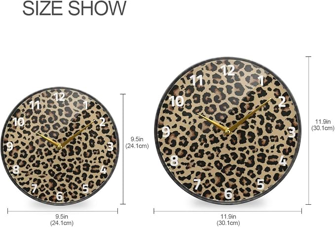 ALAZA Cheetah Leopard Print Animal Skin Wall Clock Battery Operated Silent Non Ticking Clocks for Living Room Decor 12 Inch / 9.5 Inch