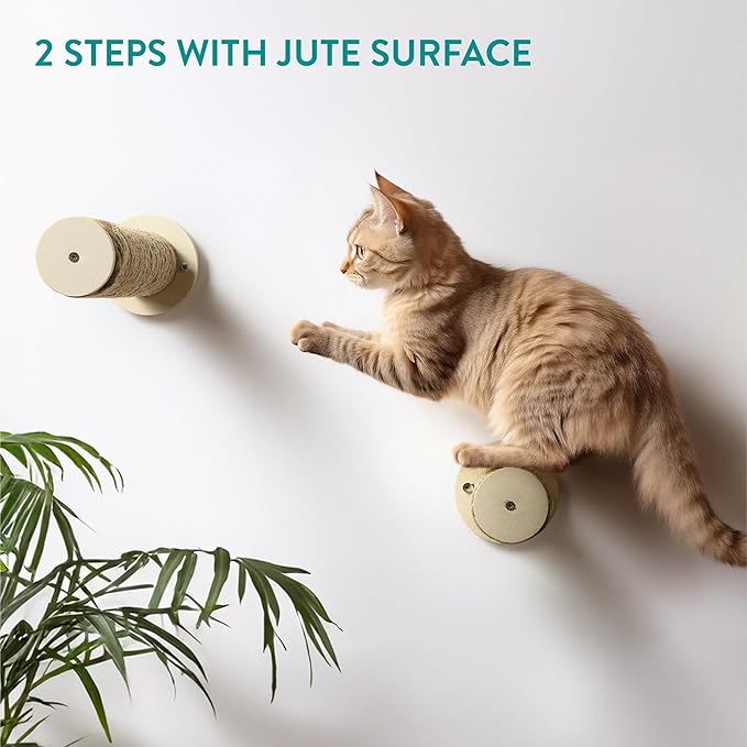 Navaris Cat Bed with Steps for Wall - Wall Cat Bed with Removable Cushion - Wall-Mounted Cat Hideout Made Out of Linen - Wall Cat Furniture