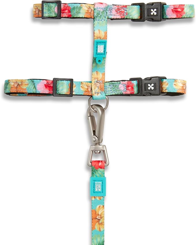 Max and Molly Adjustable Cat Harness and Leash Set - Escape-Proof Cat Harness with Leash for Outdoor Walking and Exploring, Soft Padded Double Stitched Material (Hibiscus Flower)