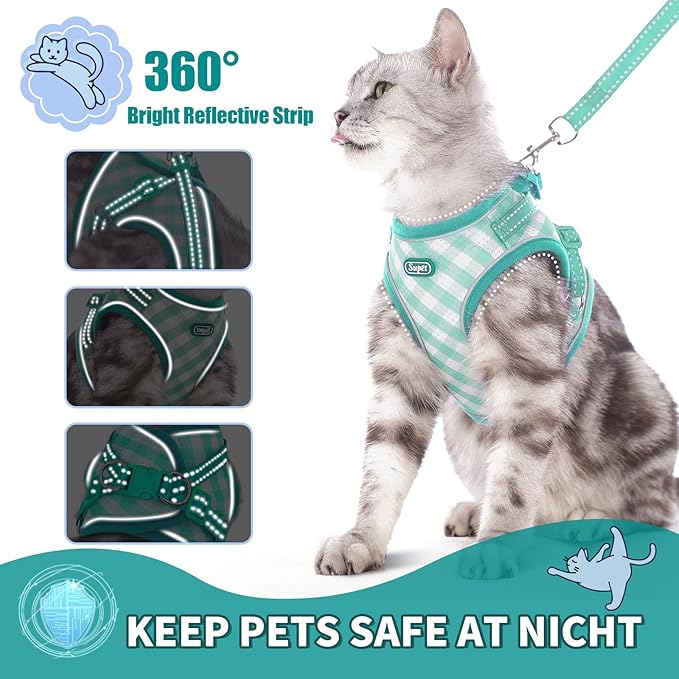 Supet Cat Harness and Leash Set - Soft Mesh Adjustable Cat Vest Harness with Reflective Strap for Walking Cat and Puppy Rabbit