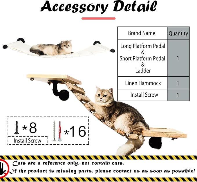 Cat Wall Frame for Climbing. Handcrafted Pine Furniture: Sisal Rope Suspension Bridge, Cat Hammock, Steps and Travel Platform. Suitable for Climb, Perch, Activity. DIY Cat Highway and Cat Wall.