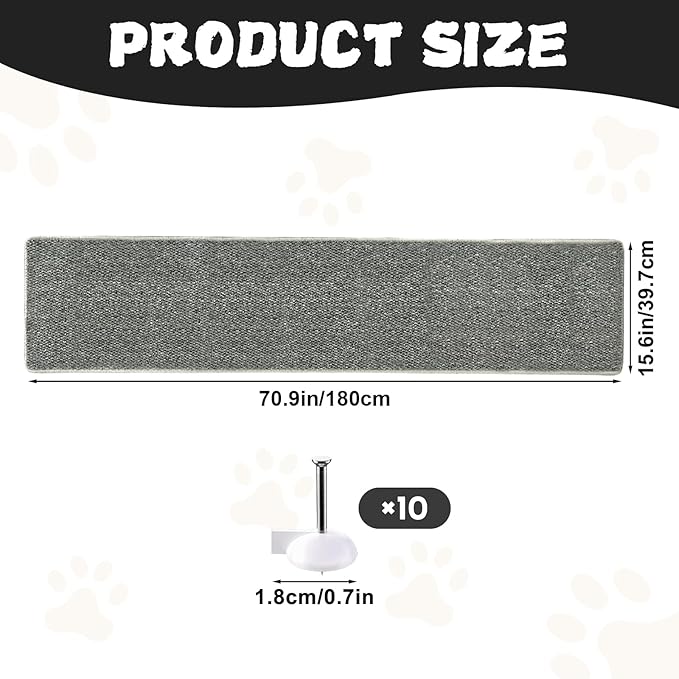70.9"x 15.9" Thickened Extra Large Cat Wall Climbing Carpet, Cat Climbing Wall with 10pcs Fixed Nails for Indoor Cat Exercise,Cat Wall Scratcher,Wall Climbing Cat Carpet (Gray)