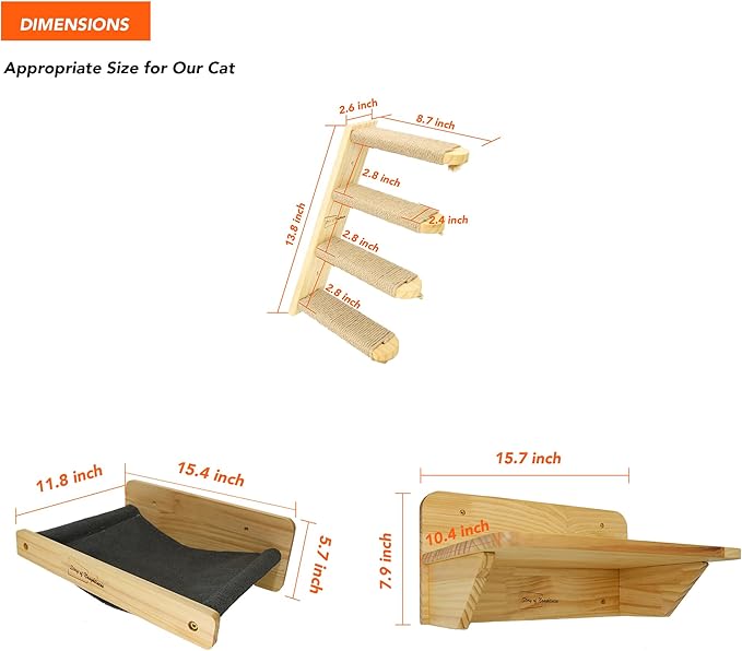 Story of Naughtiness, Cat Wall Set, Cat Furniture Set, Cat Climbing Step, Cat Hammock, Cat Floating Shelf, Wall Mounted, Cat Wall Furniture, 3 Pack Cat Wall Shelves Set