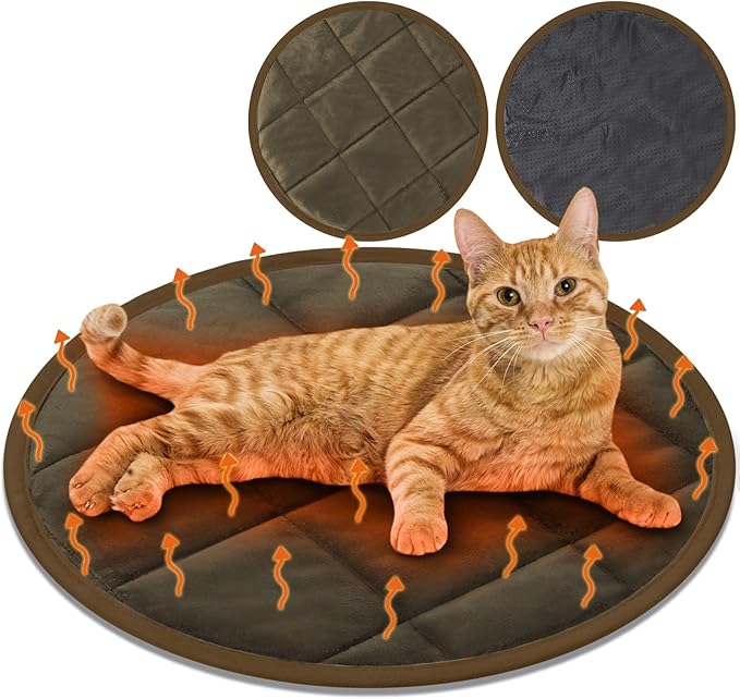 2 Pcs Cat Heating Pad Round 16 Inch Self Heating Cat Mat Washable Heated Cat Bed Anti Slip Cat Warming Pad Pet Bed Mat for Kennel Dog Crate Indoor Outdoor(Coffee,16 Inch)