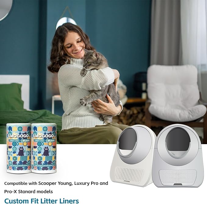 50 Pack Litter Box Bags, Compatible with Self Cleaning Litter Box Scooper Young and Pro, Automatic Litter Box Bags Liners, Replacement Trash Bags with Drawstring, 25.59" x 15.75"