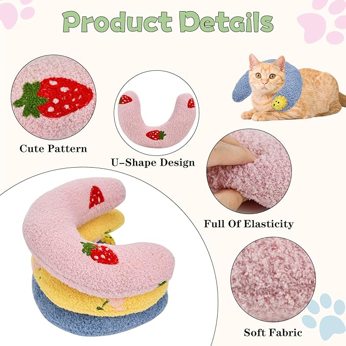 3 Pcs Kitten Pillow for Indoor Cats Puppy Cute Embroidery Pattern Kitten Pillow Bed Curl UP Half Donut Pet Sleeping Improve Pillow for Girl Boy Cats