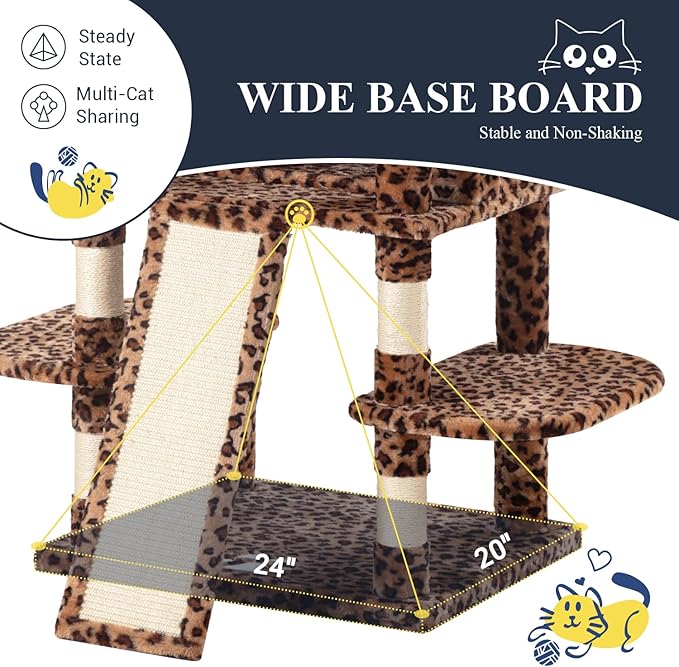 Allewie 68 Inches Cat Tree/Cat Tree House and Towers for Large Cat/Cat Climbing Tree with Cat Condo/Cat Tree Scratching Post/Multi-Level Large Cat Tree/Leopard Print