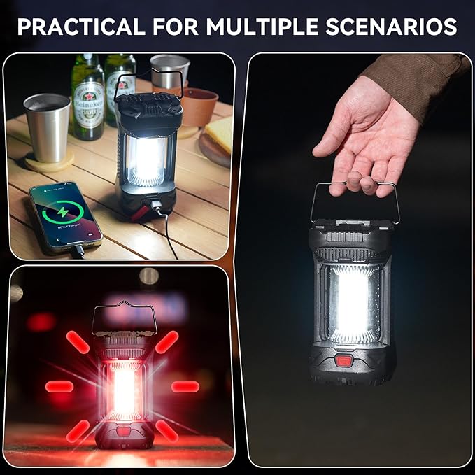 AlpsWolf 1000 Lumens Rechargeable Camping Lantern - 4000mAh Phone Charger, IPX4 Waterproof, 4 Light Modes & SOS Strobe, LED Lantern for Camping, Power Outage, Emergencies (1 Pack-Black)