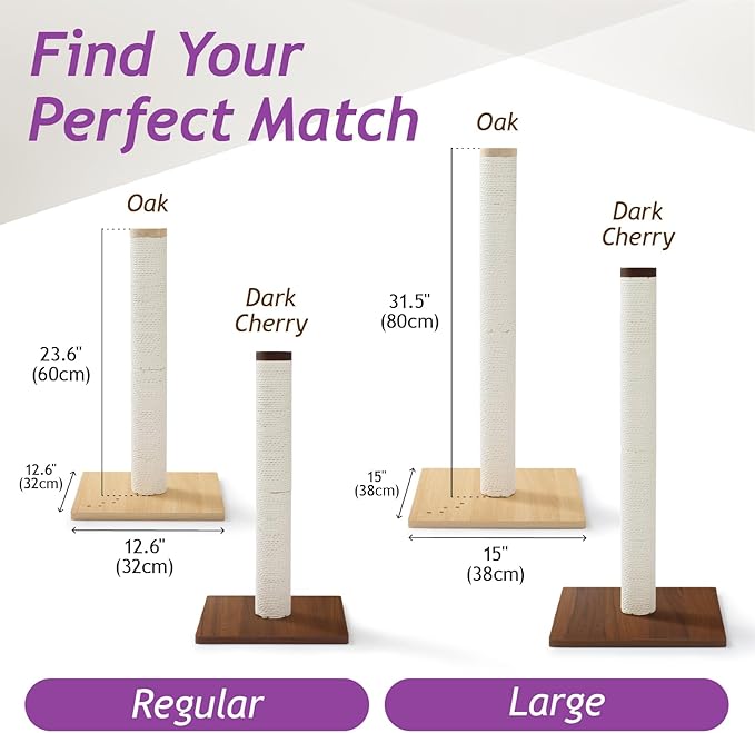 Necoichi 23.6” Tall Cat Scratching Post Kitten Scratcher Paper Rope Scratch Posts Trees with Hanging for Indoor Cats (23.6 inches for Kitty, Regular, Dark Cherry)