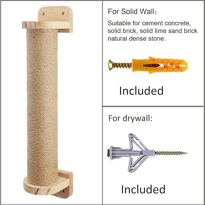 Wall Mounted Cat Scratching Posts for Cats and Kittens - Indoor Cat Activity Tree with Jute Rope Scratcher, Solid Wood Cat Wall Furniture