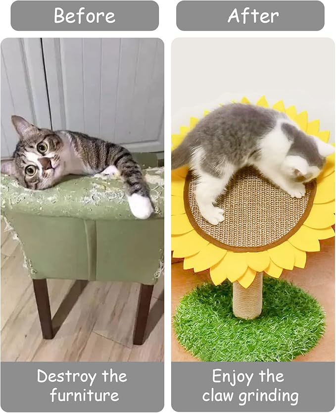 BNOSDM Sunflower Cat Scratching Post for Indoor Kitty Sisal Scratcher Posts Cat Tree Interactive Activity Tree Tower Furniture Cute Scratch Board for Small Cats and Kittens