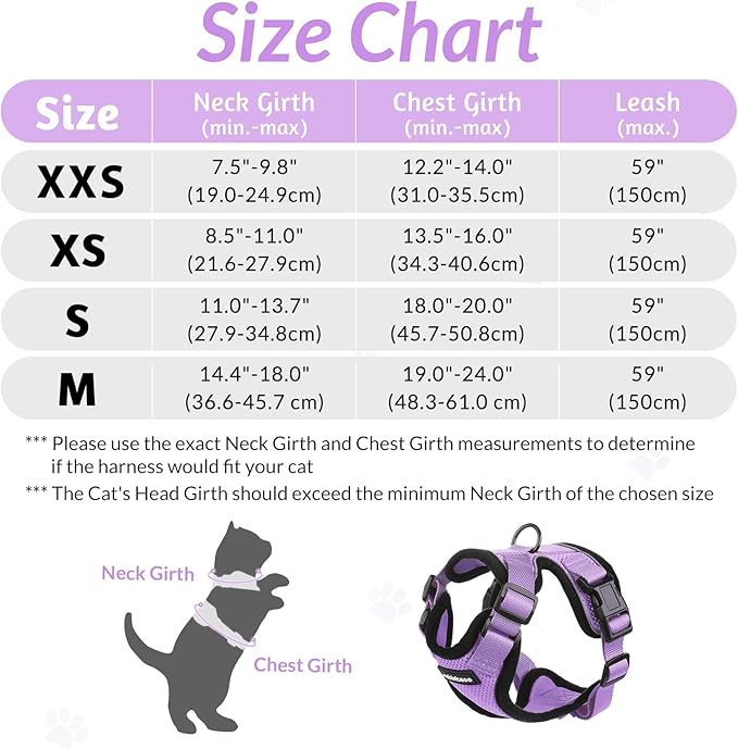 rabbitgoo Cat Harness and Leash for Walking, Escape Proof Soft Adjustable Vest Harnesses for Cats, Easy Control Breathable Reflective Strips Jacket, Light Purple, XS