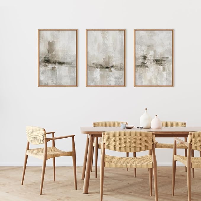 Abstract Neutral Textured Framed Canvas Wall Art Set, Modern Beige Wall Decor, Minimalist Brown Grunge Wall Painting, Black and White Art Print for Living Room, Bedroom, Office 24" × 36" × 3