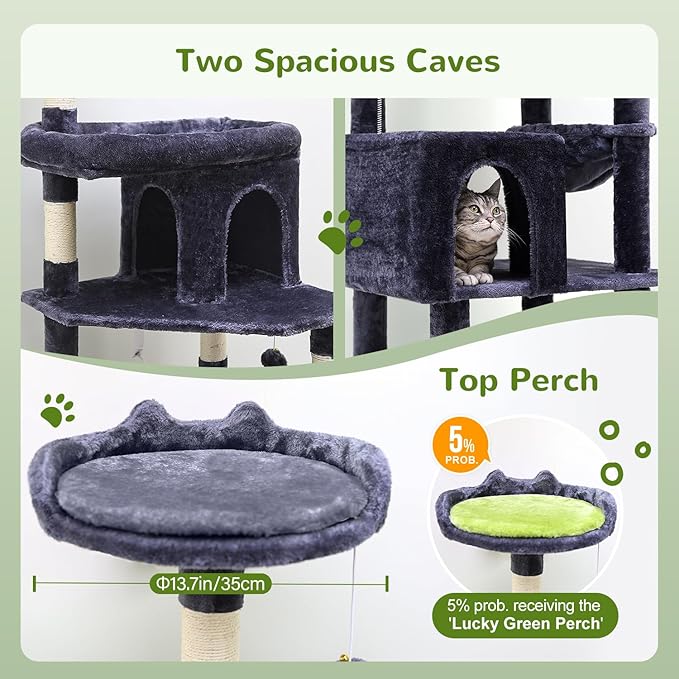 S72 Heavy Duty Cat Trees for Large Cats, Sturdy 72in Maine Coon Cat Tree for Large Cats 20 lbs+ Heavy Duty Cat Tower for Adult Biggest Cats with 6 Scratching Posts, Hammock, Dark Gray