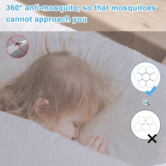 AMMER Pop Up Mosquito Net Tent for Beds, Portable Foldable Mosquito Netting Folding Design with Net Bottom,2 Entries,Suit for Twin to King Size Bed (79x71x59inch)