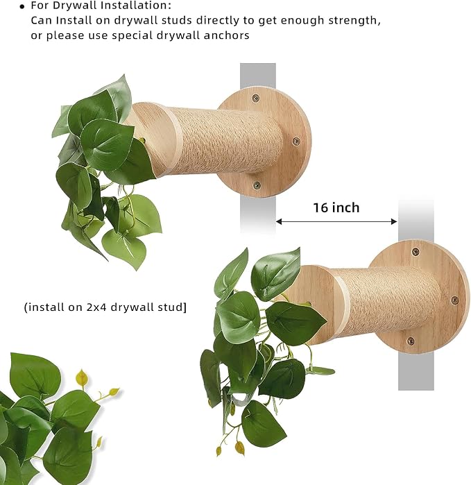 Cat Wall Shelves, 11.8 Inch Cat Wall Steps for Drywall, Cat Wall Furniture, Cat Stairs for Wall Mounted with Jute Scratching Cat Shelf for Most Kitten, Large Cats, 2 of Pack