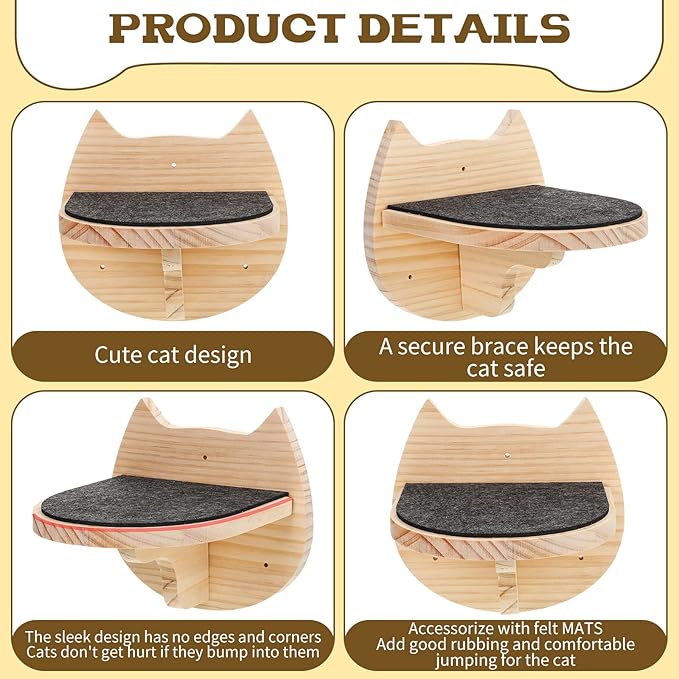 6 Pcs Cat Wall Furniture Wall Mounted Cat Wall Shelves with Scratching Mat Cat Stairs Cat Wall Steps Cat Ladder Cat Climbing Shelves Cat Perch Supplies for Cats Playing Climbing Indoor