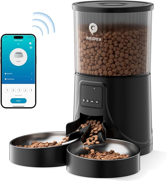 Automatic Cat Feeder for 2 Cats: Cat Feeder auto WiFi 2.4G- Time Dual Cat Feeder 1-10 Meals| Smart App Control Automatic Pet Feeder for Cats and Small Dog Indoor- Dual Power& Detachable Clean