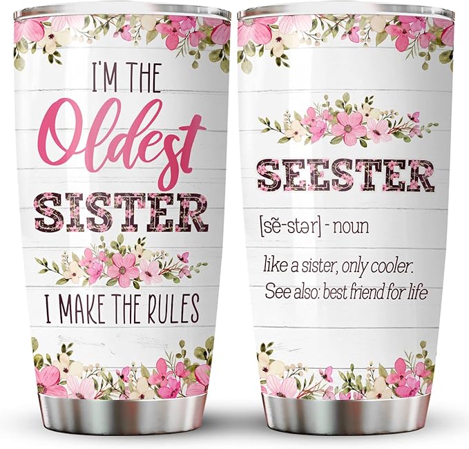 34HD Sister Gifts - Oldest Sister Tumbler with Lid, 20 oz Stainless Steel, Seester Mug - Birthday Gifts for Siblings