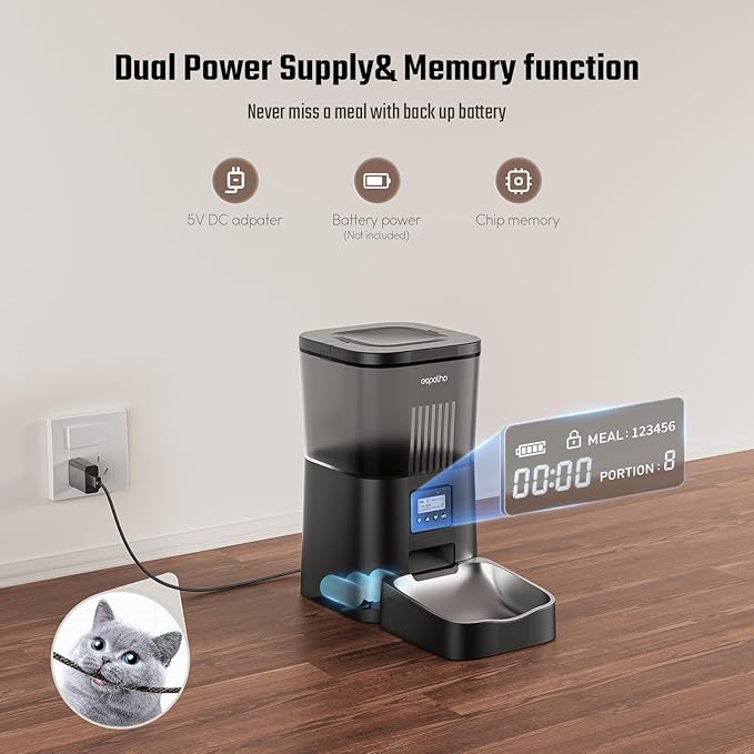 Automatic Cat Feeder- 4L Timed Cat Food Dispenser 1-6 Meals Control for Cat and Small Dog- Auto Pet Feeder with Desiccant Bag Keep Fresh for Reliable Easy Set Up and Clean- Voice Recorder
