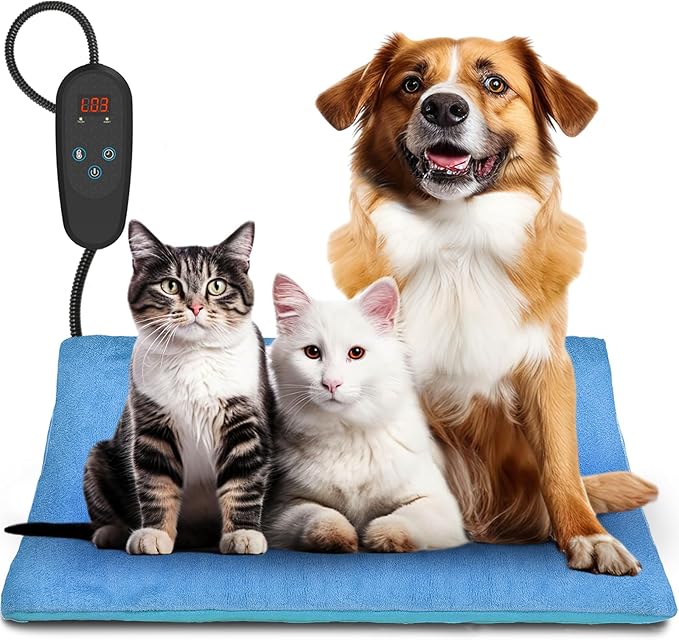 Pet Heating Pad Temperature Adjustment Dog Heating Pad Anti-bite Puppy Heating Pad with Timer Cat Heating Pad Indoor Waterproof Pet Warming Pad Electric Heated Bed Mat Dog