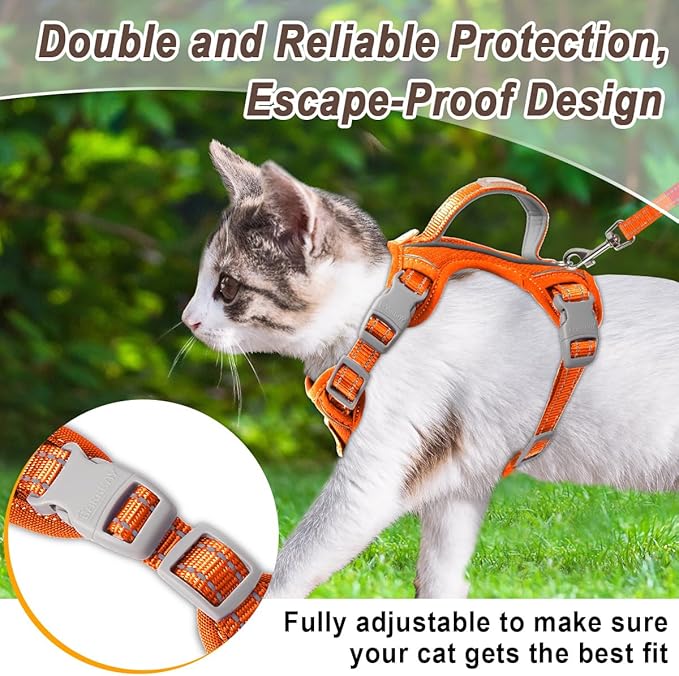Cat Harness and Leash Set for Walking Escape Proof for Small Large cat Kitten Harness with ID tag Pocket (Orange,XXS)