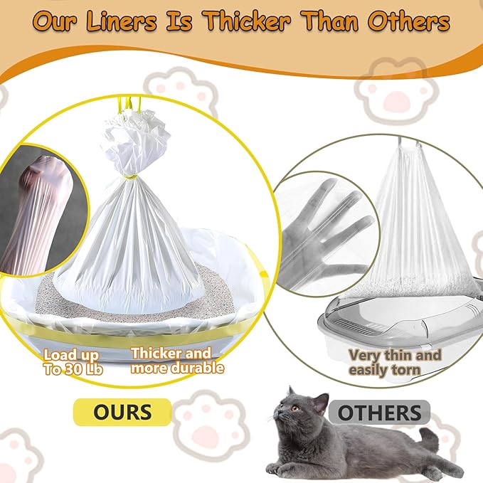 40 Drawstring Litter Box Liners Large, 37" x 17.7" 2.5MIL Extra Thick Jumbo Kitty Litter Pan Bags Heavy Duty, 30 Lbs Load Capacity, Use for Large Litter Boxes