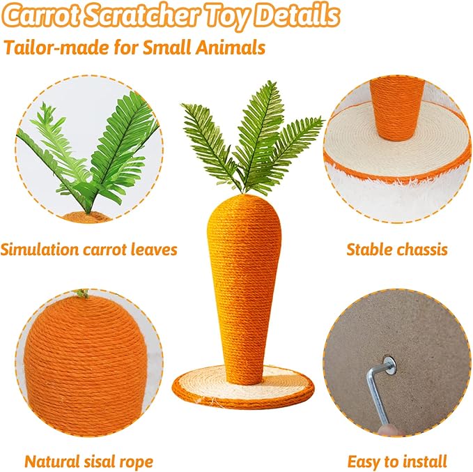 Fhiny Rabbit Scratch Toy, Natural Sisal Interactive Bunny Claw Scratcher for Indoor Kittens, Cute Carrot Rabbit Nail Scratching Post for Kitten Bunny Guinea Pig Ferret Chinchilla