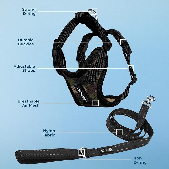 Voyager Step-in Lock Dog Harness w Reflective Dog Leash Combo Set with Neoprene Handle 5ft - Supports Small, Medium and Large Breed Puppies/Cats by Best Pet Supplies - Army/Black Trim, L