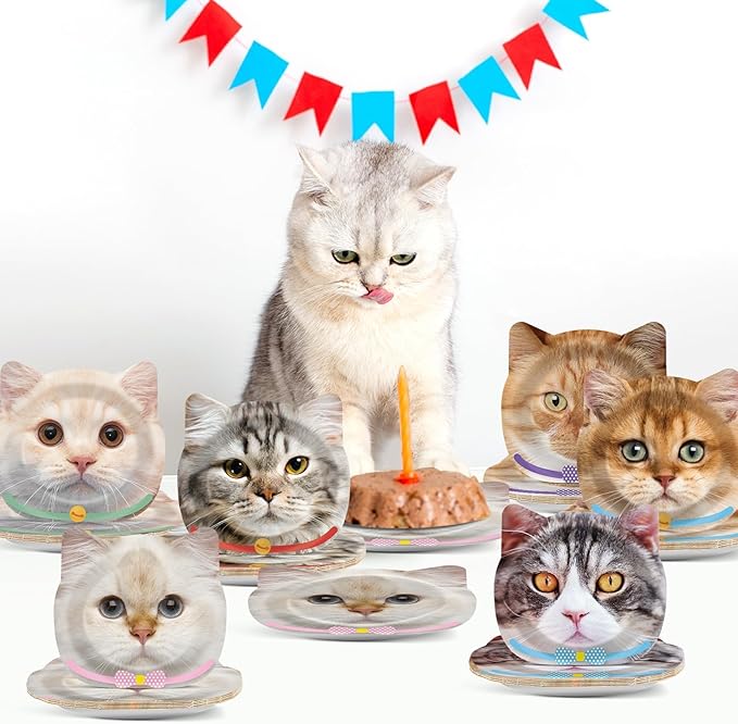 60 Pcs Cat Birthday Paper Plates Cat Shaped Dinner Party Plates for Cute Kitten Party Supplies Kitty Disposable Dinnerware Plate for Cats Themed Birthday Baby Shower Decorations Favors