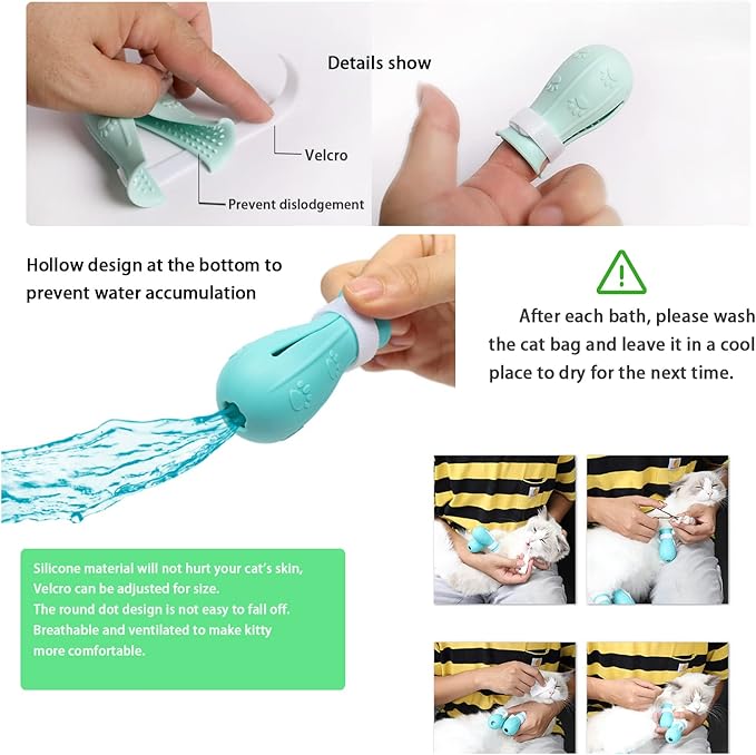 Anti-Scratch Silicone cat Shoes,Cat Claw Covers,Adjustable Multifunctional Anti-Bite Shower net Bag，Cat Grooming Mesh Bag, Pet Medical Shoes,Cat Bathing Bag (No.2)