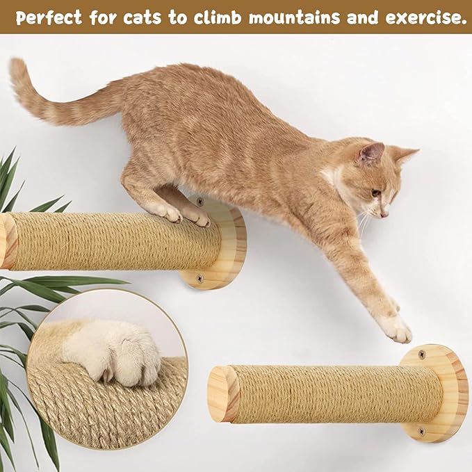 Cat Wall Steps, 11.8 Inch Cat Wall Furniture Drywall, Wall Mounted Cat Stairs for Wall Mounted with Jute Rope Scratching Cat Shelf 2 of Pack (2 Cat Steps)