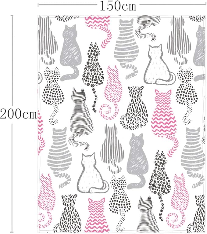 58 x 80 Inch Cute Cat Print Super Soft Throw Blanket for Bed Couch Sofa Lightweight Travelling Camping Throw Size for Kids Adult All Season