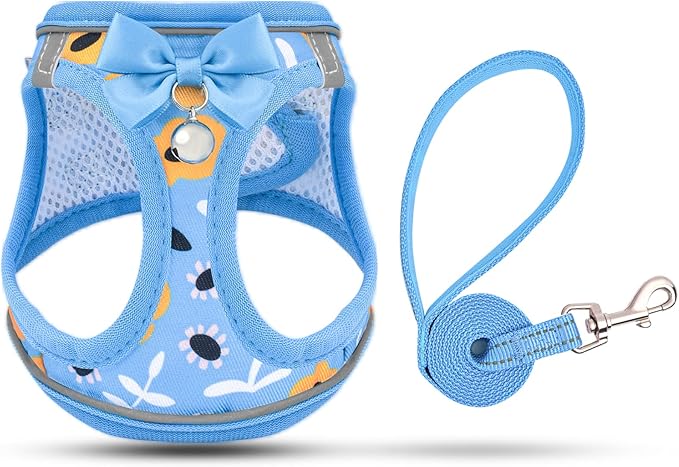 Cat Harness and Leash Escape Proof for Walking, Adjustable Soft Kitten Harness with Reflective Straps Step in Cat Vest Harness for Small Kitten and XS Dogs (Blue, XS-Chest(10.2"-11.8"))