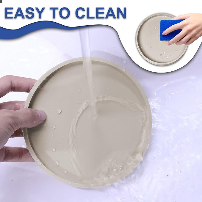 Arespark Pet Silicone Food Mat, Set of 4 Nonslip Waterproof Feeding Bowl Mat with Raised Edges for Food and Water Prevent Spills, Round Eating Tray for Dog Cat Puppy Kitten, 6'' x 6''