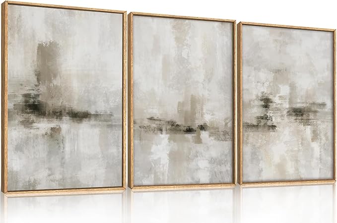 Abstract Neutral Textured Framed Canvas Wall Art Set, Modern Beige Wall Decor, Minimalist Brown Grunge Wall Painting, Black and White Art Print for Living Room, Bedroom, Office 24" × 36" × 3