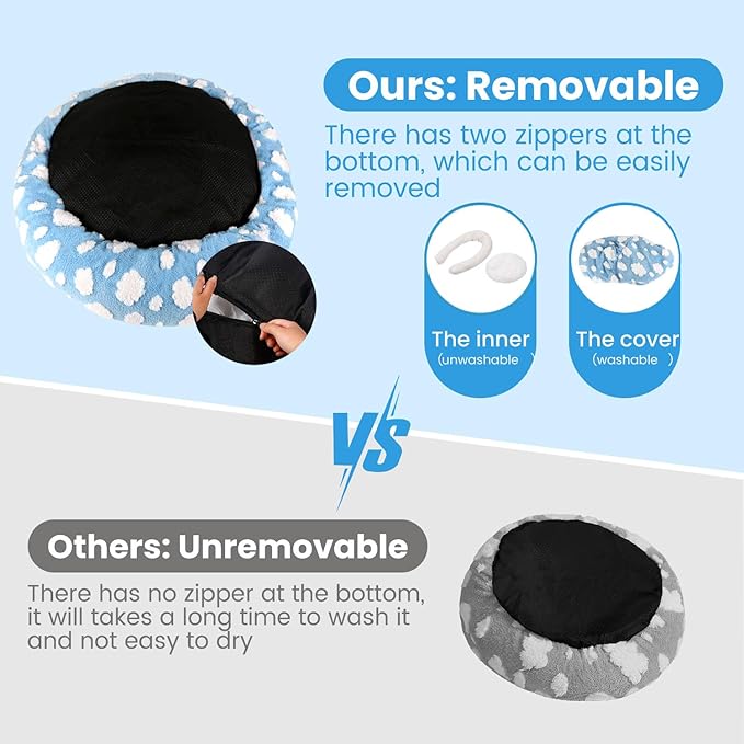 Cat Bed & Dog Bed, Removable Cozy Soft Cat Bed Washable Round Cute Dog Bed with Jacquard for Small Medium Cats and Dogs, Blue Sky M