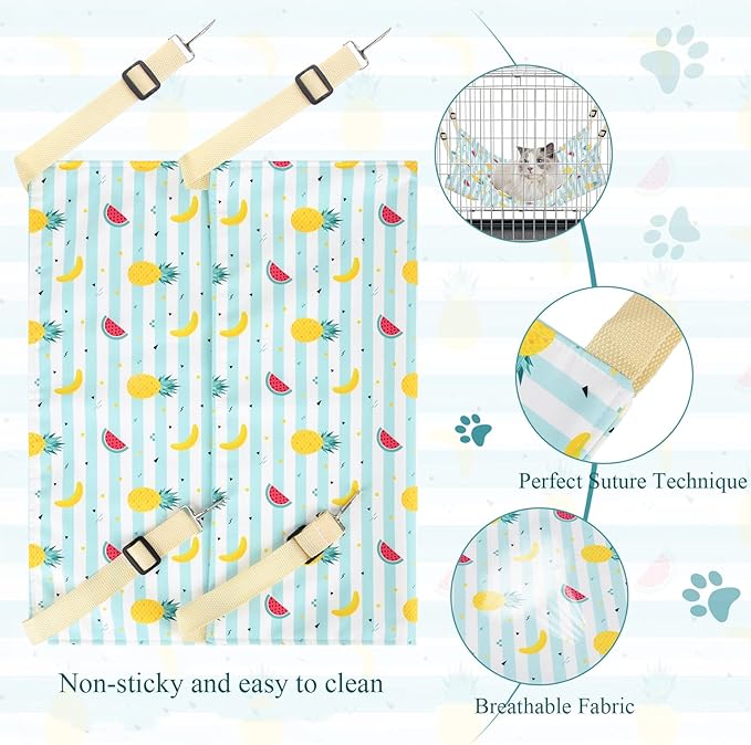 Cat Hammock Bed Cool Summer Hanging Adjustable Pet Hammock Bed for Cats/Small Dogs/Rabbits/Other Small Animals (Blue Fruit)