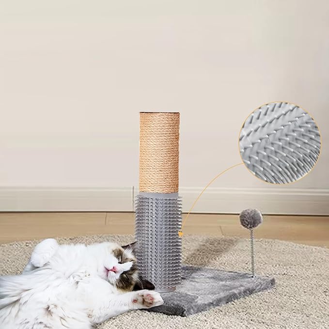 2 PCS Cat Scratching Post with Self Groomer Cat Brush, Jute Twine Vertical Scratcher Posts for Indoor Cats and Kittens, 11.8 Inches Cat Scratch Pole Cat Claw Scratcher Covered with Jute Twine