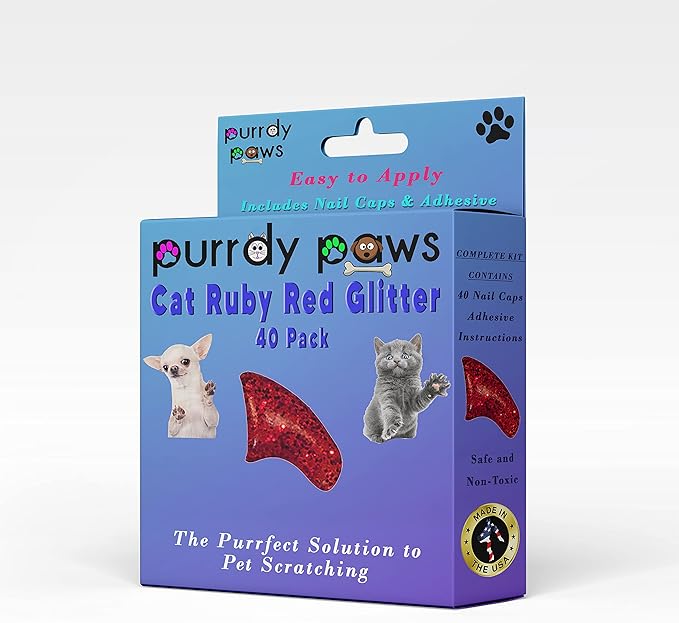 40 Pack Soft Nail Caps for Cat Claws Ruby RED Glitter Kitten