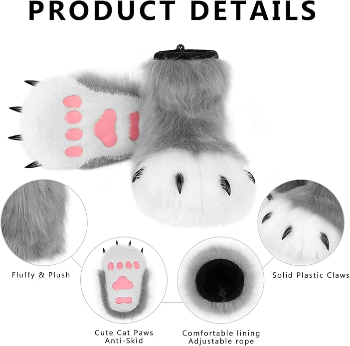 Animal Fuzzy Slippers Bear Cat Wolf Dog Fox Fursuit Feet Paw Claw Shoes Furry Boots Costume Accessories for Adult Kids