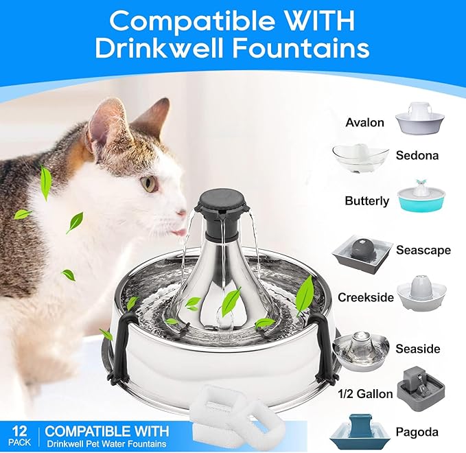 18PCS Cat Water Fountain Filters for Petsafe Water Fountain, for Drinkwell Pet Fountain Filters, Replacement Foam Filters for Drinkwell 360 Pet Fountain Seaside Pagoda 1/2 Gallon Fountains