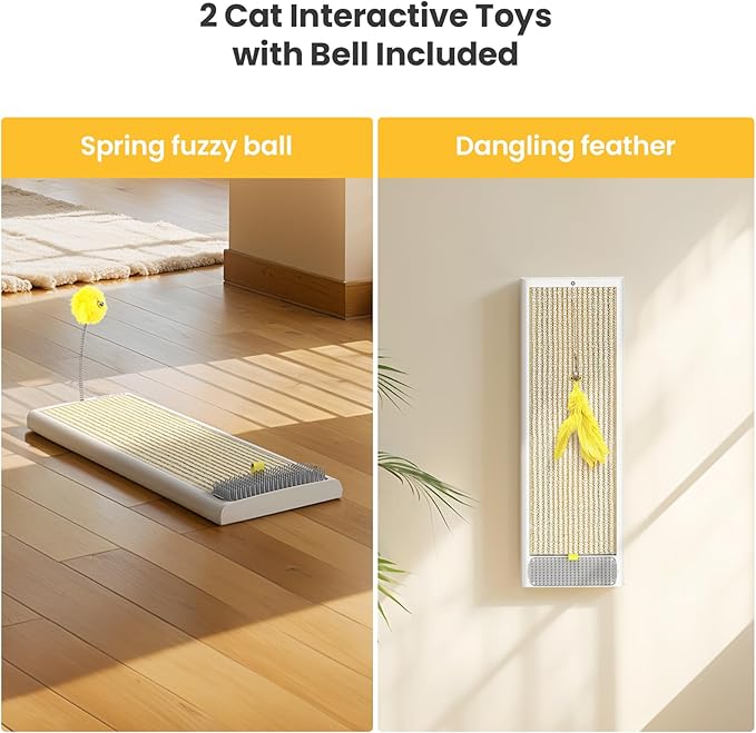 SVD.PET Cat Scratcher, Sisal Cat Scratching Board w/Replaceable Sisal Pad, Self-Groom Brush & Cat Toys, Vertical Cat Wall Scratcher, Cat Scratching Post for Indoor Wall, Furniture Protection