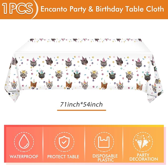 41Pcs Cat Theme Party Supplies - Kitten Birthday Party Decorations Include 20 Paper Plates, 20 Napkins and 1 Tablecloth