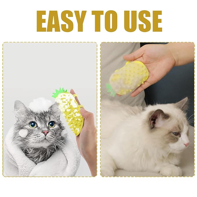 2Pcs Pineapple Cat Self Groomer and Corner Brush, Reduce Shedding, Scratching and Itchiness, Pet Tickling Artifact with Silicone Bristles, Easy Installation for Cat Dog Pet Self Cleaning Cat Brush Toy