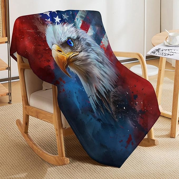 American Flag Bald Eagle Throw Blanket Patriotic Print Blankets Gifts Couch Sofa Bed Stuff Decor Soft Cozy Fleece Plush Flannel Bedding for Lover Men Women Adults 50"x60"