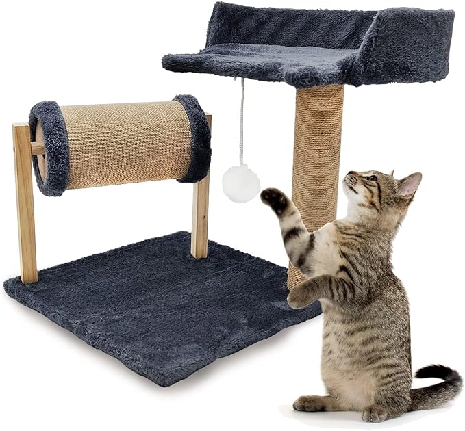 kathson Cat Climbing Frame Kitten Scratching Post,Small Cat Tree Sisal Pillar Villa for Indoor General Nest for Cat Nest Four Seasons Cat Scratch Post Platform Roll Toy for Kitty (Blue)