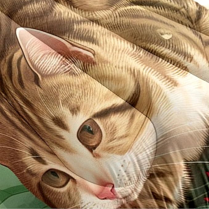 Aesthetic Summer Painting Comforter Set Queen Size Kids Rustic Floral Bedding Set with Kawaii Kitten Comforter Modern Bedroom Decor Bedding Set