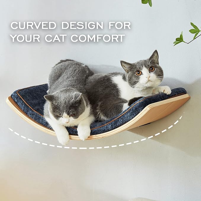 Cat Shelf with Comfortable Cat Cushion - Curved Modern Cat Bed (Large Size) - Lotus Leaf Design Cat Wall Perch - Wall Mounted Cat Furniture for Sleeping, Playing, Climbing, and Lounging