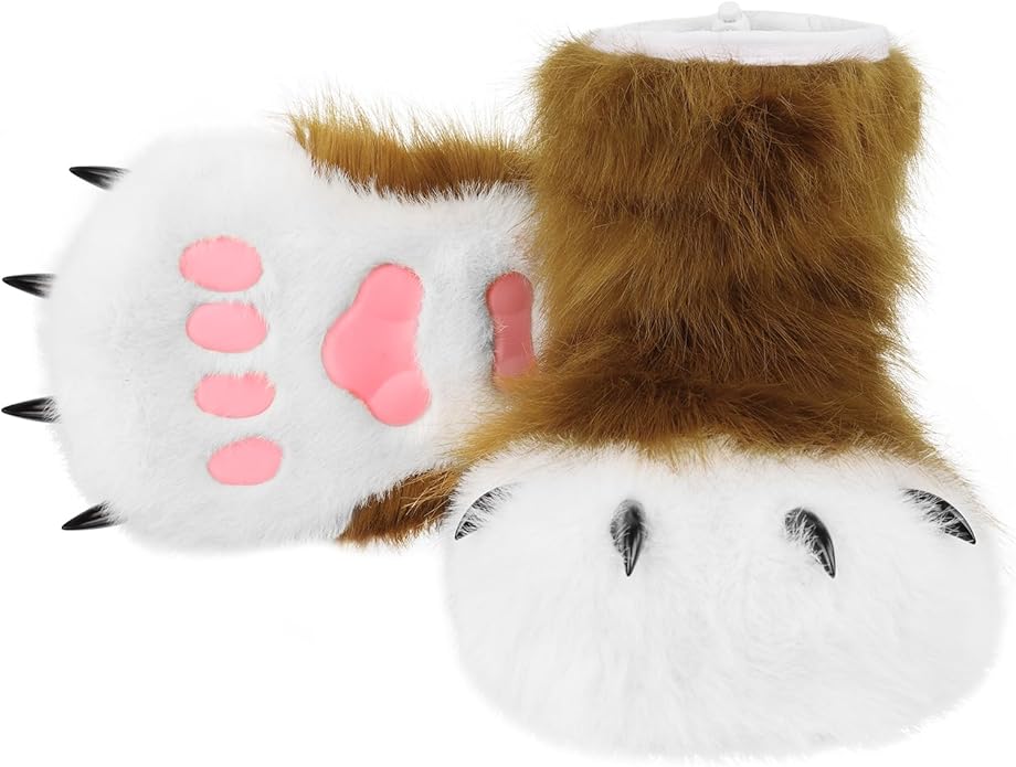 Animal Fuzzy Slippers Bear Cat Wolf Dog Fox Fursuit Feet Paw Claw Shoes Furry Boots Costume Accessories for Adult Kids